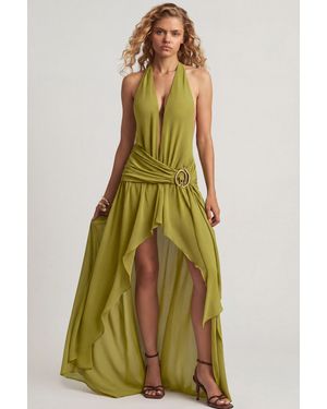 Oh Polly Asymmetric Halterneck Maxi Dress - Green