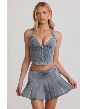 Oh Polly Low-Rise Pleated Mini Skirt - Blue