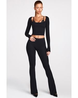 Oh Polly Modal Mid-Rise Flared Trousers - Black