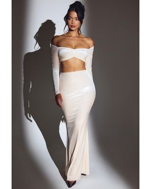 Oh Polly Velvet Mid-Rise Maxi Skirt - White