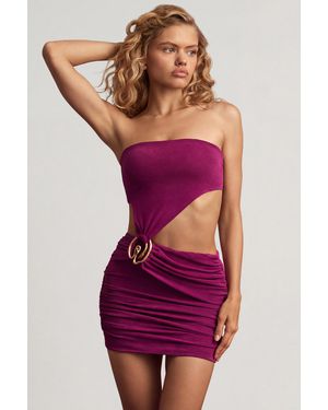 Oh Polly Textured Jersey Asymmetric Mini Dress - Purple