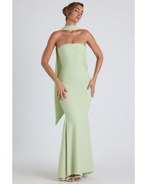 Oh Polly Scarf-Detail Strapless Gown - Green