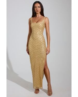 Oh Polly Embellished Scoop-Neck Thigh-Split Maxi Dress - Metallic