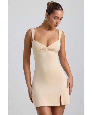 Oh Polly Slinky Jersey Ruched V-Back Mini Dress - White