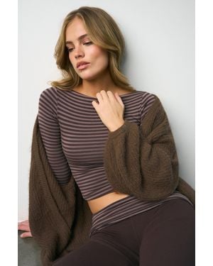 BO+TEE Buttercloud 3/4 Sleeve Top - Brown