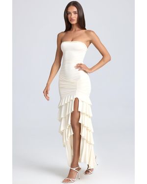 Dead Bandeau Ruched Ruffle-Trim Maxi Dress - Multicolour
