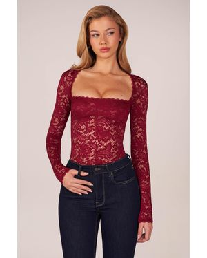 Oh Polly Long-Sleeve Laced Bodysuit - Red