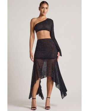 Oh Polly Embellished Handkerchief Hem Skirt - Black