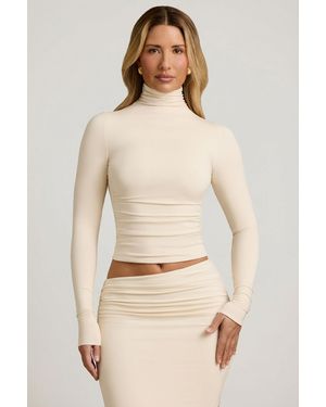 Oh Polly Modal Ruched Backless Turtleneck Top - White