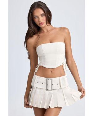 Oh Polly Belted Pleated Low-Rise Micro Mini Skirt - White