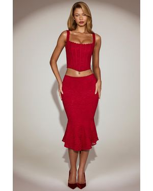 Oh Polly Lace Mid-Rise Fluted Midi Skirt - Red