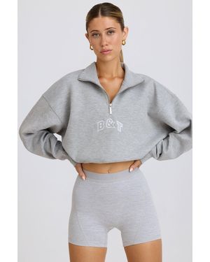BO+TEE Quarter-Zip Cropped Sweatshirt - Grey