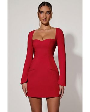 Oh Polly Sweetheart-Neck Long-Sleeve A-Line Mini Dress - Red