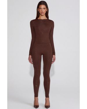 Oh Polly Embellished Jersey High-Waisted Leggings - Brown