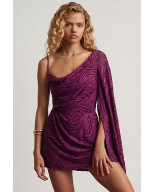 Oh Polly Devoré One-Sleeve A-Line Mini Dress - Purple