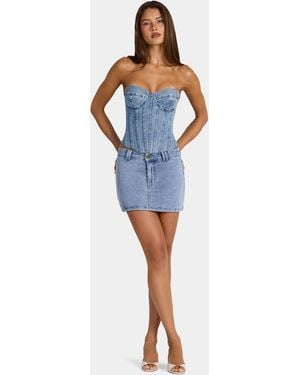 Oh Polly Modal Lace-Trim Low-Rise Mini Skirt - Blue