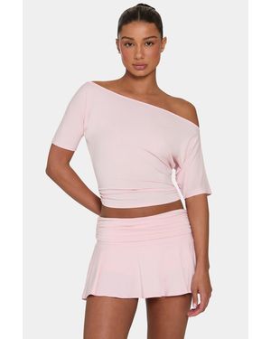 BO+TEE Buttercloud Slouchy Off-Shoulder Top - Pink