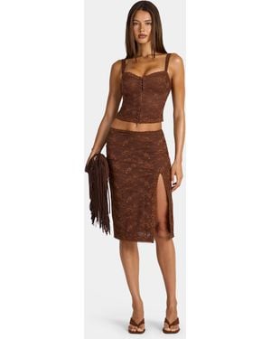 Oh Polly Lace Low-Rise Midi Skirt - Blue