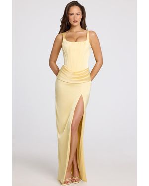 Oh Polly Corseted Thigh-High Split Maxi Dress - Yellow