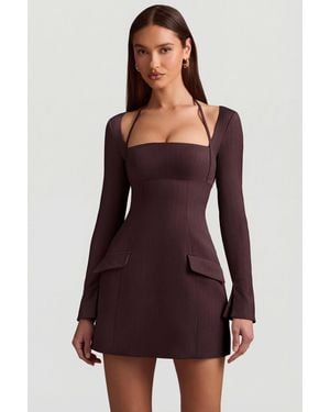Oh Polly Pinstripe Structured A-Line Mini Dress - Brown