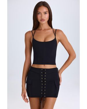 Oh Polly Lace-Up Cargo Micro Mini Skirt - Black