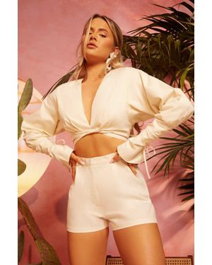 EBY Plunge Neck Wrap Top - Brown