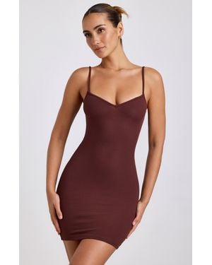 Oh Polly Ribbed Modal Mini Dress - Brown