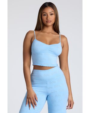 Oh Polly Strappy Ruched Pointelle Crop Top - Blue