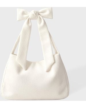 BO+TEE Corduroy Bow Tote Bag - White