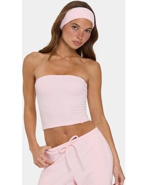 BO+TEE Ribbed Jersey Bandeau Top - Pink