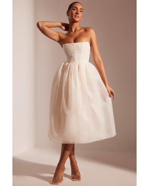 Oh Polly Embellished Corset Tulle Skirt Midi Dress - White