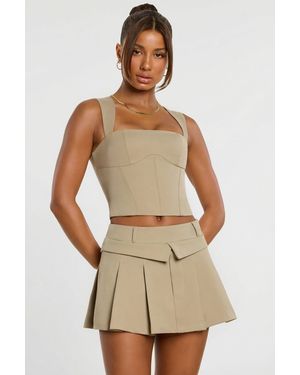 Oh Polly Brushed Twill Mid Rise Pleated Micro Mini Skirt - Natural