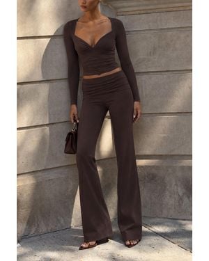 Oh Polly Modal Mid-Rise Trousers - Brown