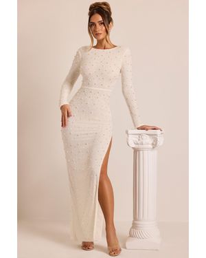 Oh Polly Embellished Long Sleeve Backless Maxi Dress - White