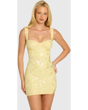 Oh Polly Embellished Bodycon Mini Dress - Yellow