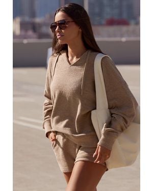 BO+TEE Terry Towelling V-Neck Hoodie - Brown