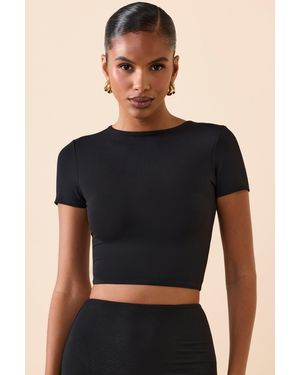 Oh Polly Cap Sleeve Crop Top - Black