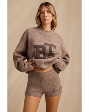 BO+TEE Mid-Rise Knit Mini Shorts - Brown