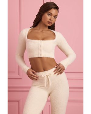 Oh Polly Fluffy Knit Cropped Cardigan - White