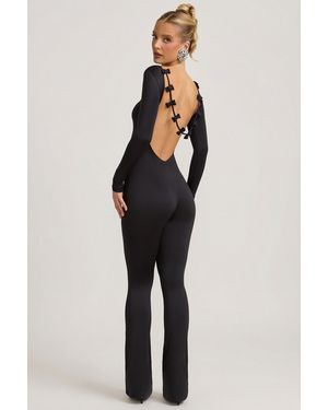 Oh Polly Slinky Jersey Bow-Detail Jumpsuit - Black