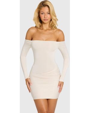 Oh Polly Off-Shoulder Long-Sleeve Mini Dress - White