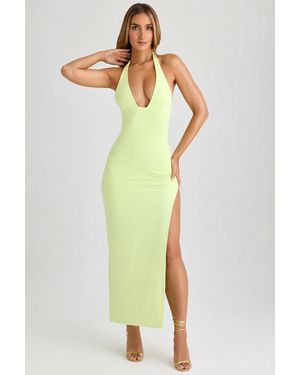 Oh Polly Modal Halter-Neck Thigh-Split Maxi Dress - Green