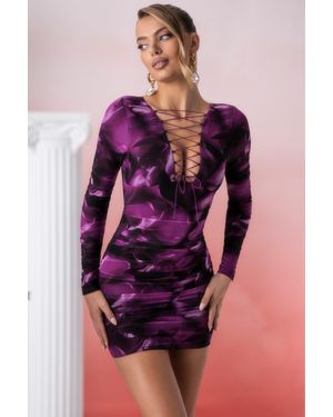 EBY Lace Up Long Sleeve Mini Dress - Purple