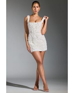 Oh Polly Floral-Appliqué Square-Neck Corset Mini Dress - White
