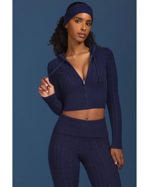 BO+TEE Cable Knit Zip-Up Hoodie - Blue