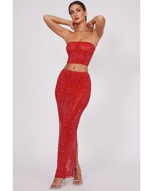 Oh Polly Embellished Mid Rise Maxi Skirt - Red