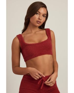 Oh Polly Fluffy Knit Scoop-Neck Bralette - Red
