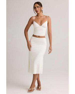 Oh Polly Modal Ruched Mid-Rise Midaxi Skirt - White