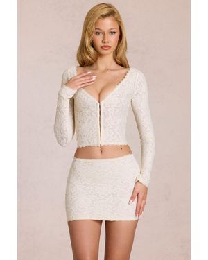 Oh Polly Lace Plunge Cardigan - White