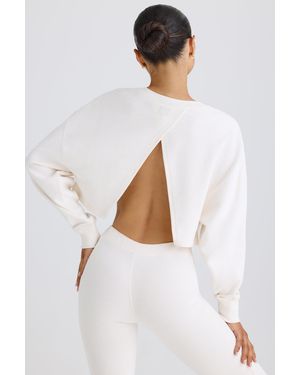 BO+TEE Textured Cotton Jersey Open-Back Cropped Sweatshirt - White